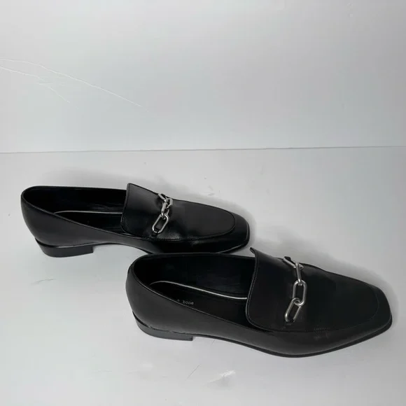 RAG & BONE Aslen Black Leather Loafer With Silver Chain Detail Square Toe Sz 40 - Picture 16 of 16